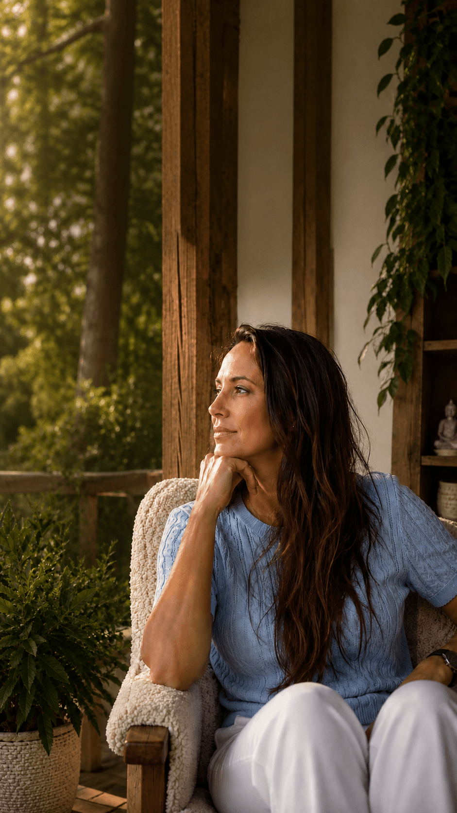 Sara Jodoin seated in a warm, peaceful setting